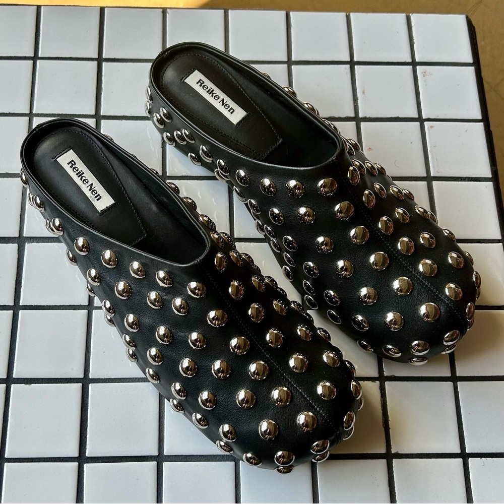 Reike Nen Black Silver Studded Leather Clogs, Sz EU 40 / US 10 new without box - Picture 7 of 7